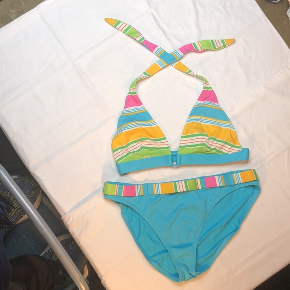 La Blanca, Halter Style, Bright Multi-Colored, Striped, Bikini - Picture 3 of 10